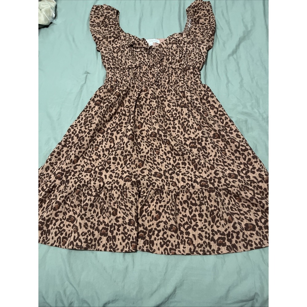 Junior Rewind Leopard PrintSmocked‎ Flutter Sleeve Mini Dress Size XS